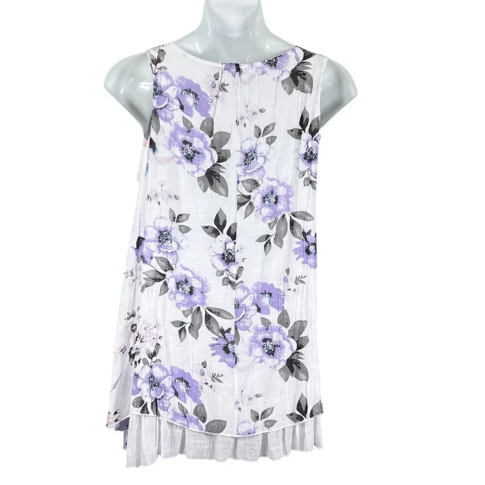 Papa Vancouver Womens S Purple Floral Sleeveless Shift Easter Dress Linen Blend - Picture 3 of 15